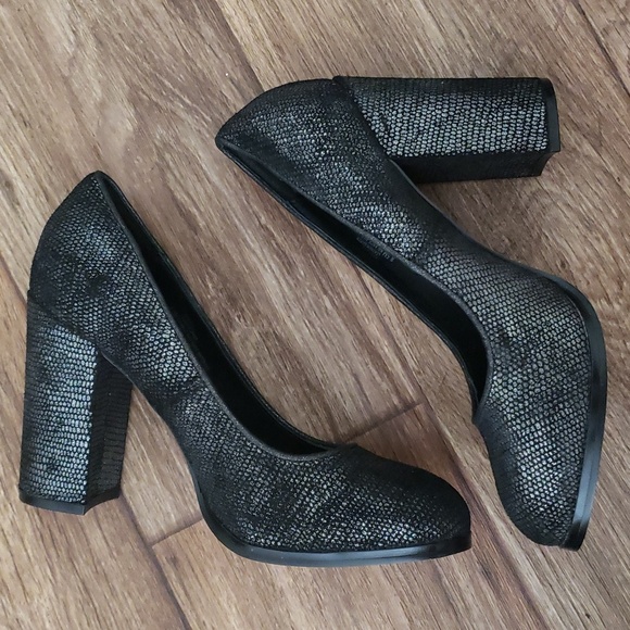 Isola Hayley Black Silver Metallic Soft Block Heel Woman Size 8.5 - Picture 4 of 9